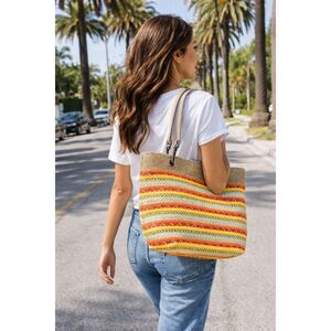 NWOT Eric Javits Straw Stripe Handbag Shoulder Bag